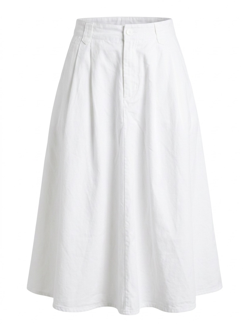 High-Waist White Midi Skirt with Front Pleat